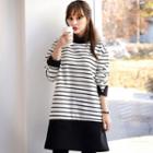Mock-neck Stripe Fleece-lined Pullover Dress