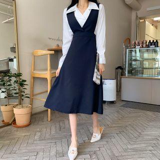 Plunge-neck A-line Jumper Dress