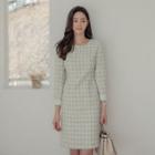 Round-neck Plaid Sheath Dress