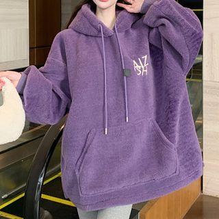 Lettering Fleece Hoodie Purple - One Size