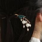 Flower Freshwater Pearl Hair Stick 1pc - Peacock Blue & Gold & White - One Size