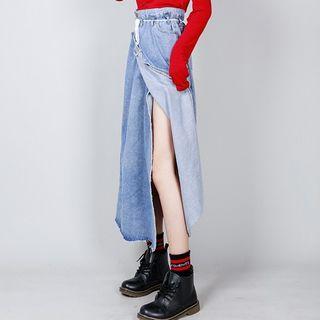 Washed Midi A-line Wrap Denim Skirt
