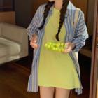 Long-sleeve Striped Shirt / Plain Short-sleeve Top