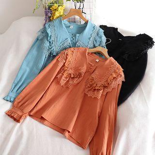 Puff-sleeve Lace Collar Top