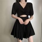 Cut Out Short-sleeve A-line Dress Black - One Size