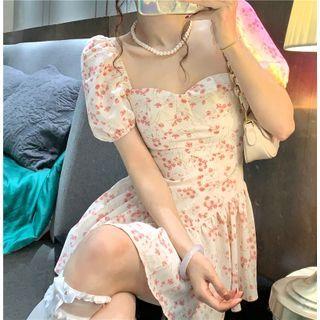 Off-shoulder Floral Printed Mini Dress