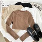 Long-sleeve Cutout-front Crop T-shirt In 12 Colors