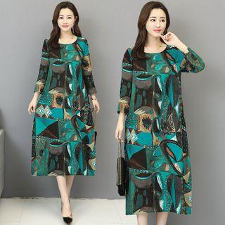 Print Round-neck Cropped Sleeve Medium Maxi Dress