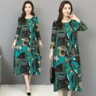 Print Round-neck Cropped Sleeve Medium Maxi Dress