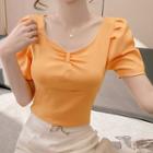 Puff Short-sleeve Sheath Plain Top
