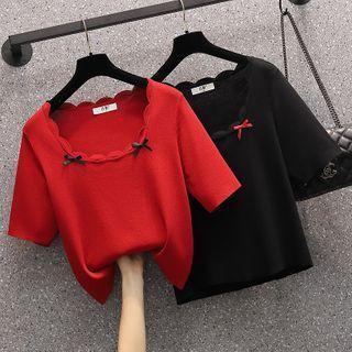 Short-sleeve Bow Detail Knit Top