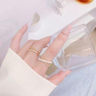 Faux Pearl Layered Alloy Open Ring