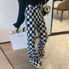 Checkerboard Knit Boot-cut Pants