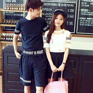 T-shirt / Shorts / Skirt / Short-sleeve Mesh-panel Top