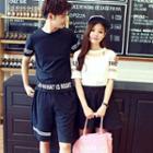 T-shirt / Shorts / Skirt / Short-sleeve Mesh-panel Top