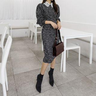 Bishop-sleeve Tweed Sheath Dress