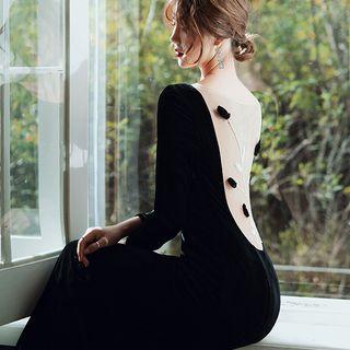 3/4-sleeve Embellished Mermaid Gown