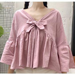 3/4-sleeve V-neck Bow-knot Blouse