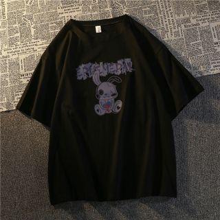 Lettering Cartoon Print T-shirt