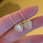 Heart Drop Earring 1 Pair - S925 Silver Needle - White - One Size