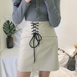 Lace Up Faux Leather Mini Skirt