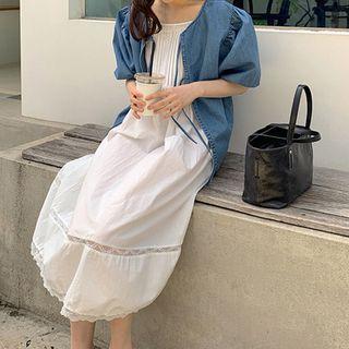 Denim Blouse / Spaghetti Strap Midi A-line Dress