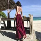 Sleeveless V-neck Open-back A-line Maxi Dress