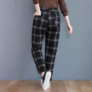 Plaid Straight-leg Harem Pants