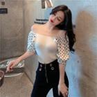 Dotted Panel Short-sleeve Knit Top