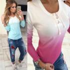 Long Sleeve Gradient Tie-neck T-shirt