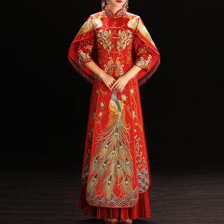 Embroidered Chinese Wedding Cheongsam / Headpiece / Set