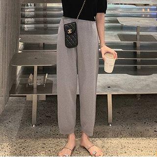 Band-waist Straight-cut Knit Pants