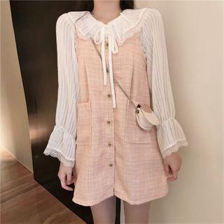 Long-sleeve Paneled Mini A-line Dress Pink - One Size