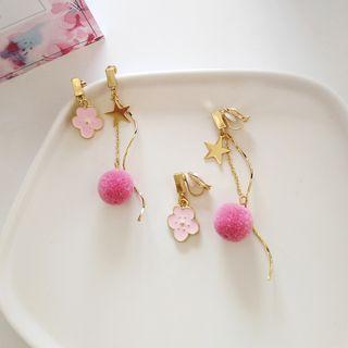Cherry Blossom & Pom Pom Drop Non-matching Earring