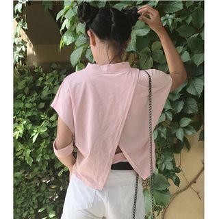 Plain Ripped Short Sleeve Open Back T-shirt