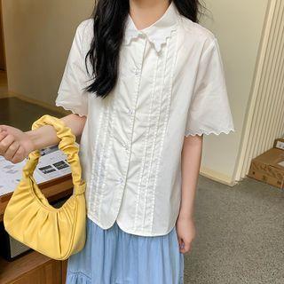Short-sleeve Ruffle Lapel Trim T-shirt