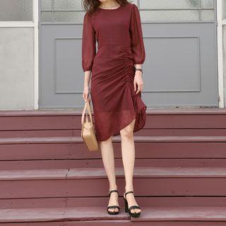Shirred Pattern Midi Chiffon Dress