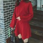 Set: Cable Knit Mock Neck Sweater + A-line Knit Skirt
