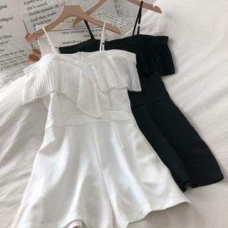 Plain Spaghetti Strap Ruffled Playsuit