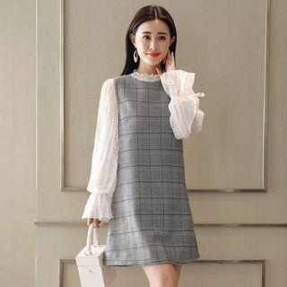 Panel Sleeve Plaid A-line Dress