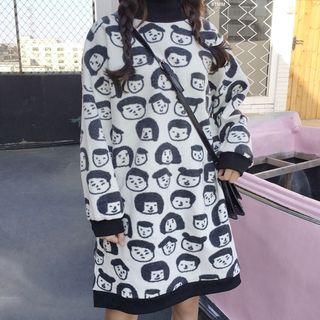 Printed Sweatshirt Dress As Shown In Figure - One Size