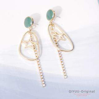 Alloy Star Rhinestone Fringed Earring 1 Pair - Green & Gold - One Size