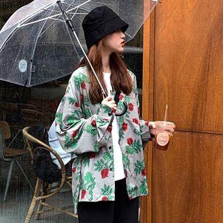 Long-sleeve Flower Print Shirt Green - One Size
