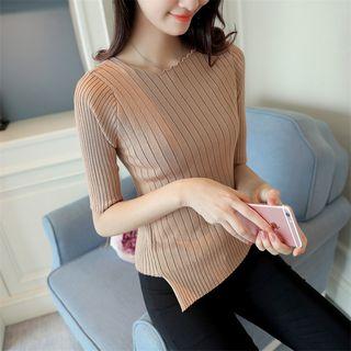 Elbow-sleeve Asymmetrical Knit Top