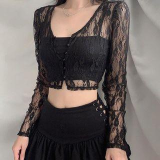 Long-sleeve Lace Cropped Cardigan