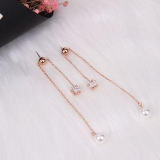 Faux Pearl Rhinestone Dangle Earring Silver - One Size