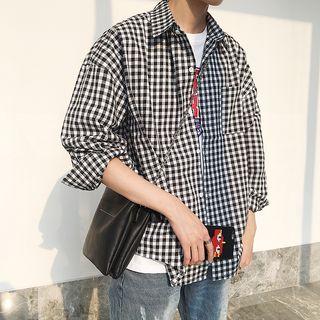 Pocket-front Plaid Long-sleeve Shirt
