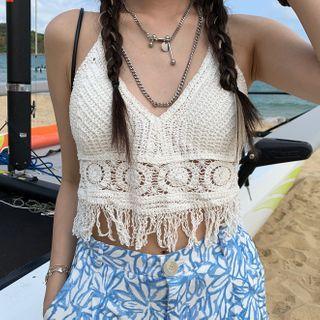 Crochet Knit Cropped Halter Top