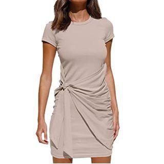 Short-sleeve Plain Lace-up Mini Dress