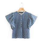 Short-sleeve Snowflake Print Denim Blouse